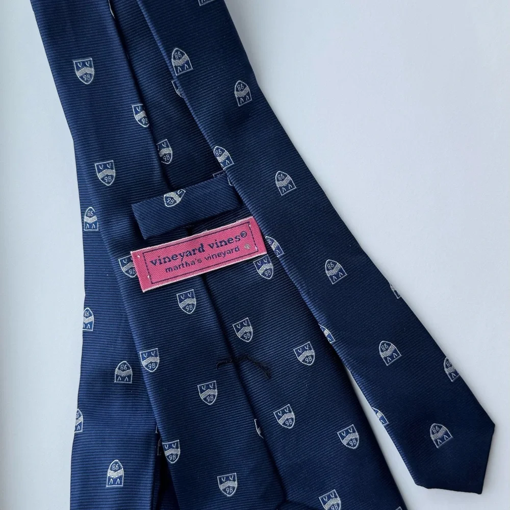 Vineyard Vines Navy Blue Kids Tie with Shield Pattern
